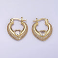 14K Gold plated 20mm Heart CZ Micro Paved Latch Hoop Earrings Set | AB1173 - DLUXCA