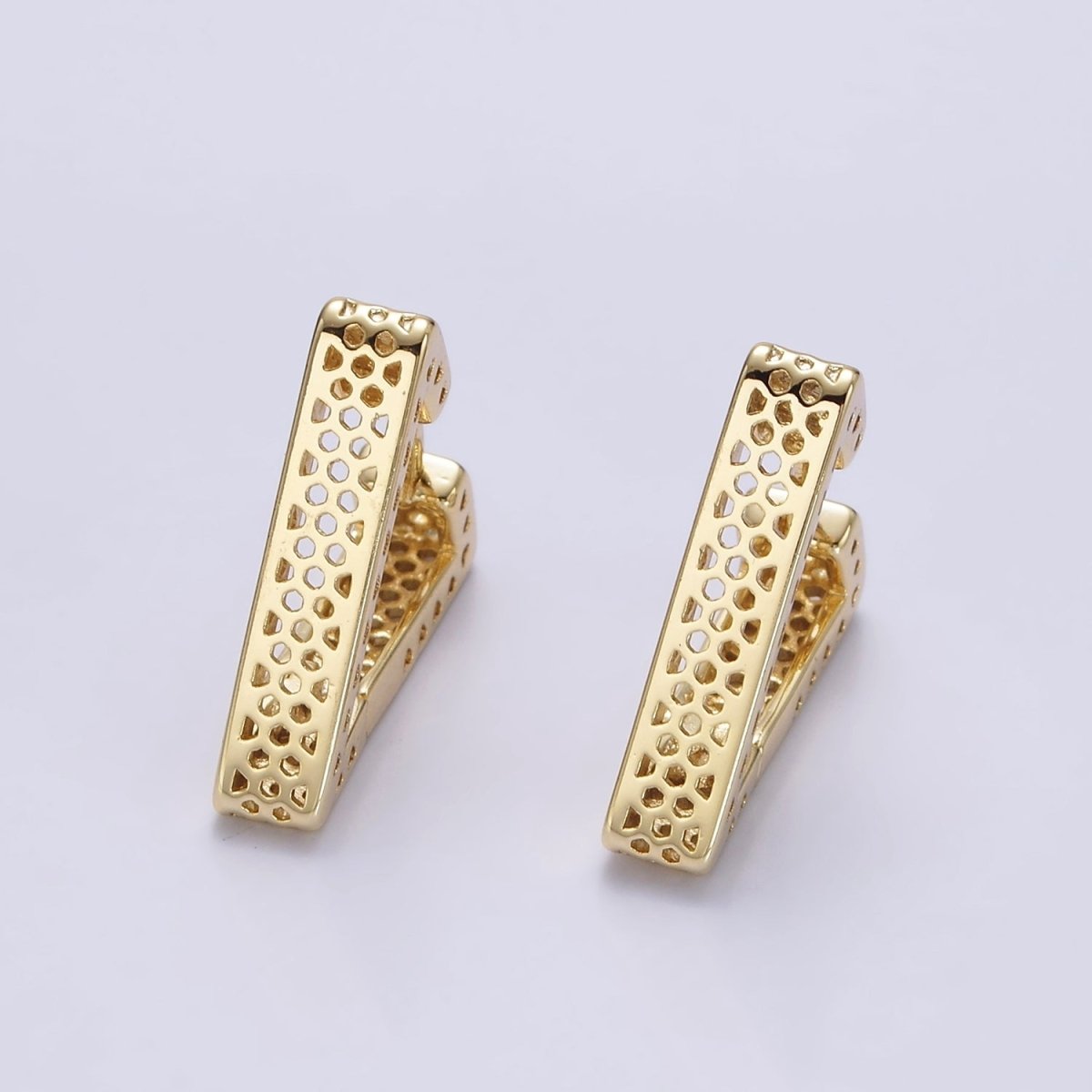 14K Gold plated 20mm Heart Hexagonal Filigree Triangle Hoop Earrings | AE721 - DLUXCA