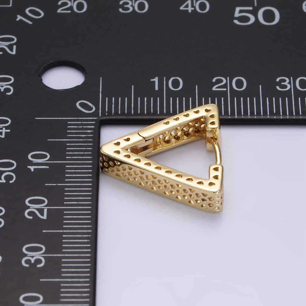 14K Gold plated 20mm Heart Hexagonal Filigree Triangle Hoop Earrings | AE721 - DLUXCA