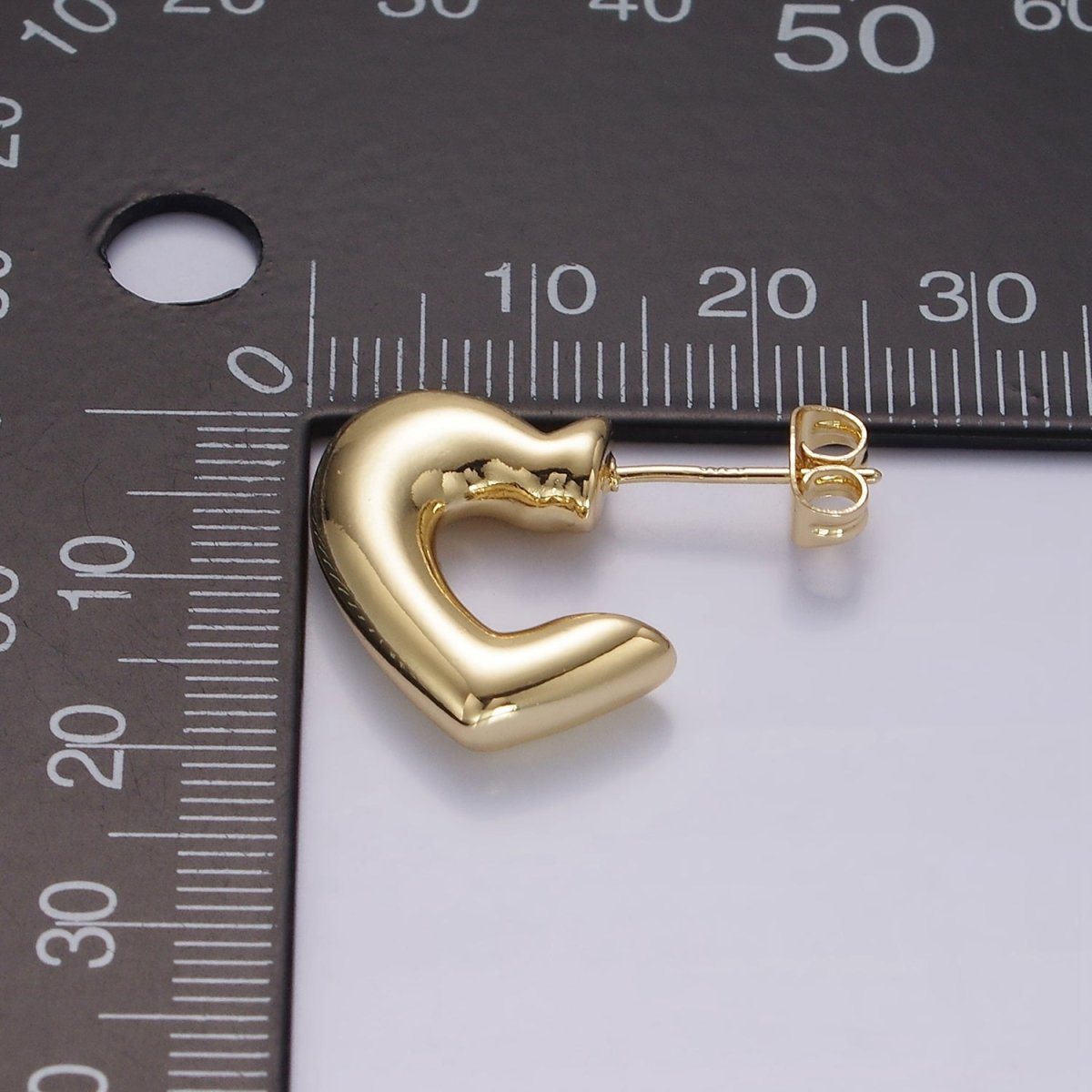 14K Gold plated 20mm Heart Minimalist C-Shaped Hoop Earrings | AE174