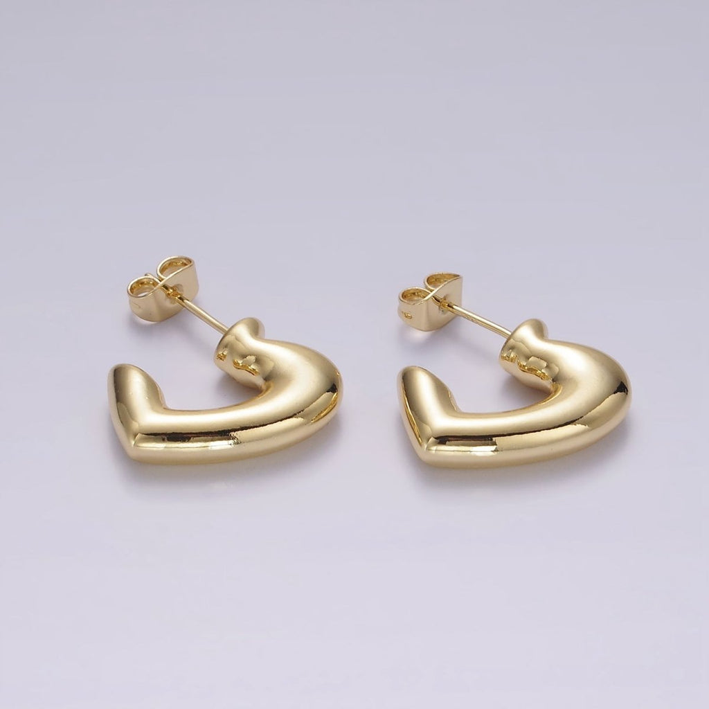 14K Gold plated 20mm Heart Minimalist C-Shaped Hoop Earrings | AE174