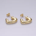 14K Gold plated 20mm Heart Minimalist C-Shaped Hoop Earrings | AE174