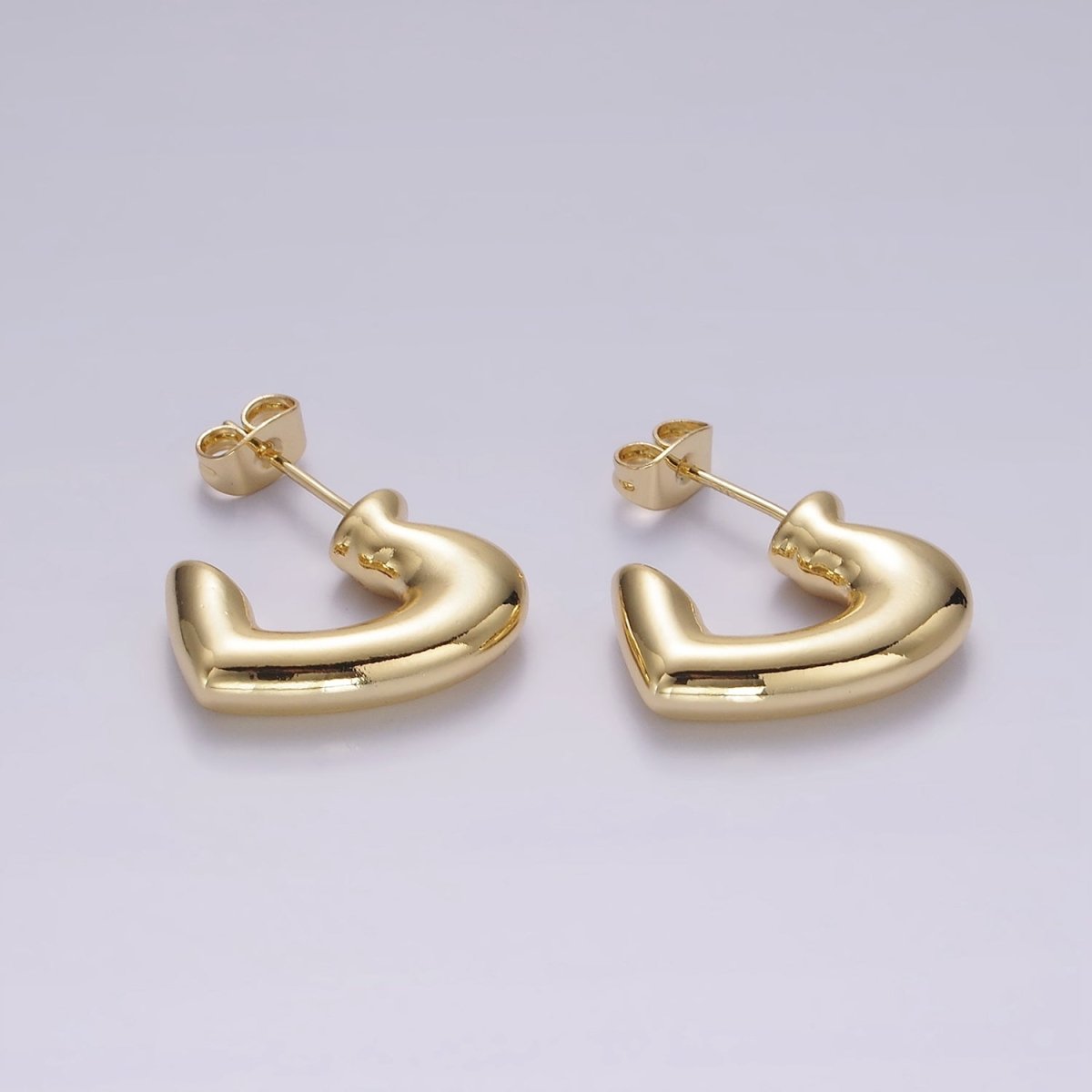 14K Gold plated 20mm Heart Minimalist C-Shaped Hoop Earrings | AE174
