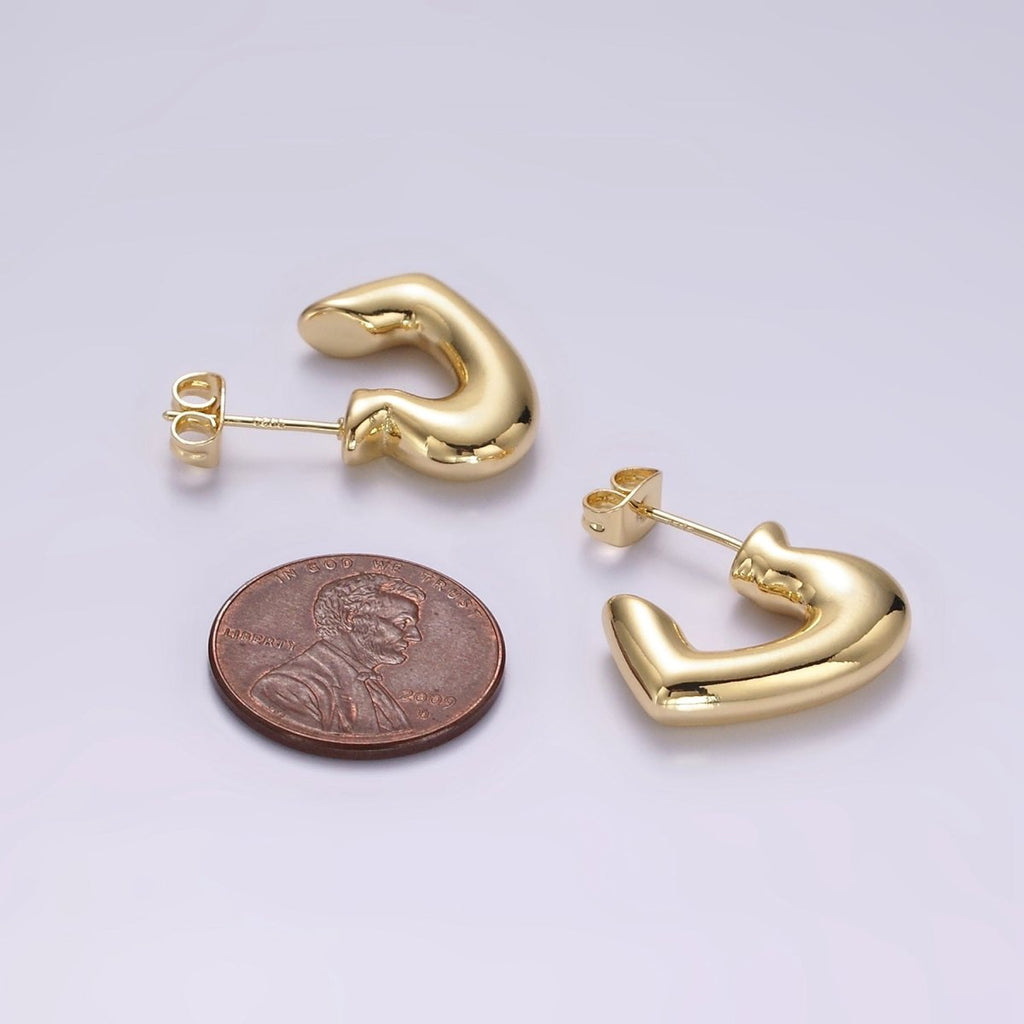 14K Gold plated 20mm Heart Minimalist C-Shaped Hoop Earrings | AE174