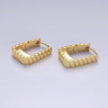 14K Gold plated 20mm Line-Textured Rectangular Minimalist Huggie Earrings | AE919 - DLUXCA