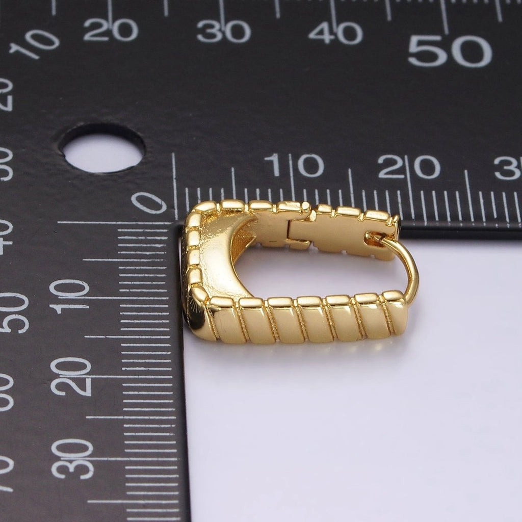14K Gold plated 20mm Line-Textured Rectangular Minimalist Huggie Earrings | AE919 - DLUXCA