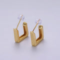 14K Gold plated 20mm Line-Textured Rhombus Geometric C-Shaped Hoop Earrings | AE375 - DLUXCA
