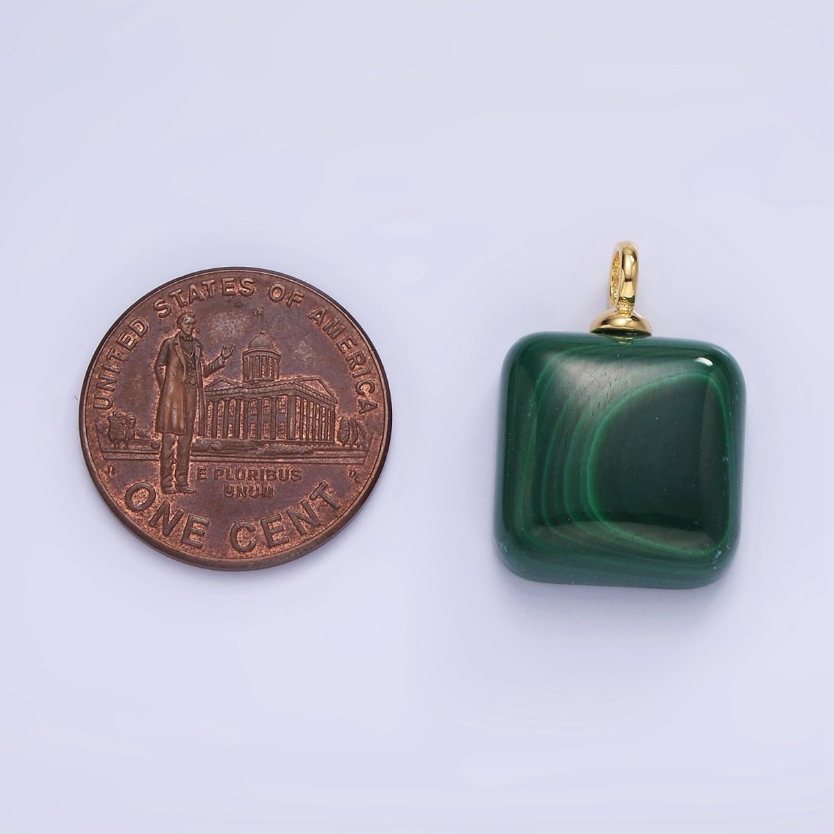 14K Gold plated 20mm Malachite Gemstone Square Charm | AG681 - DLUXCA