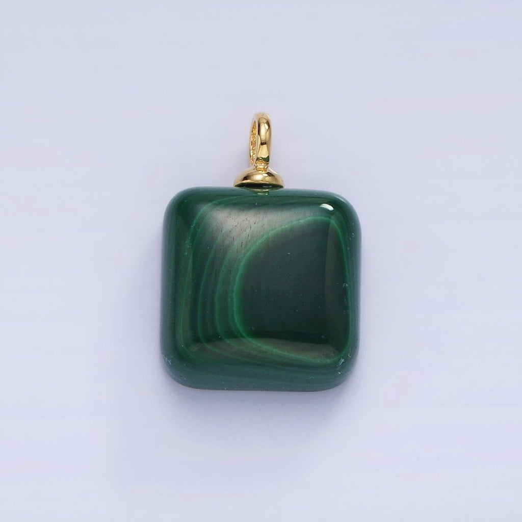 14K Gold plated 20mm Malachite Gemstone Square Charm | AG681 - DLUXCA