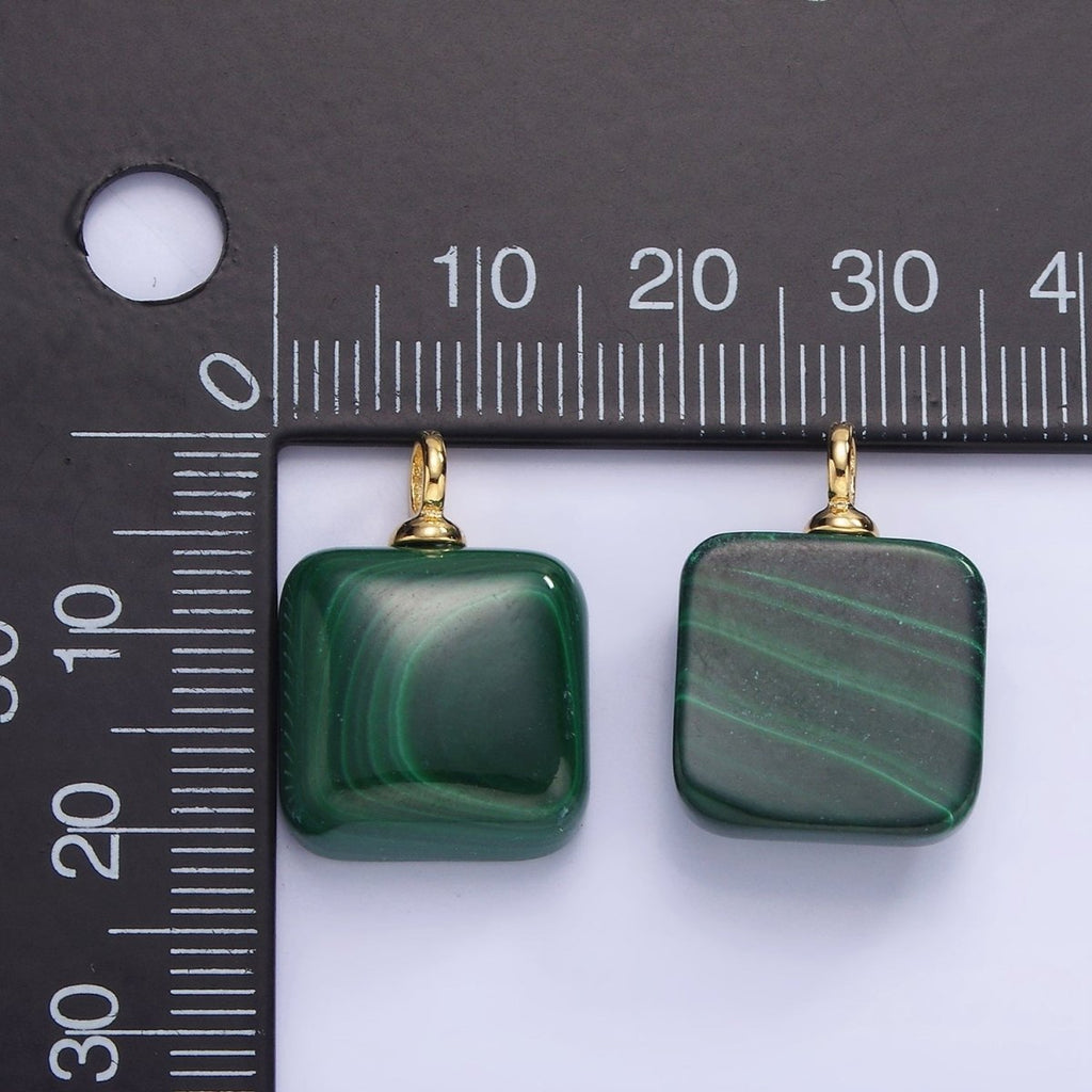 14K Gold plated 20mm Malachite Gemstone Square Charm | AG681 - DLUXCA