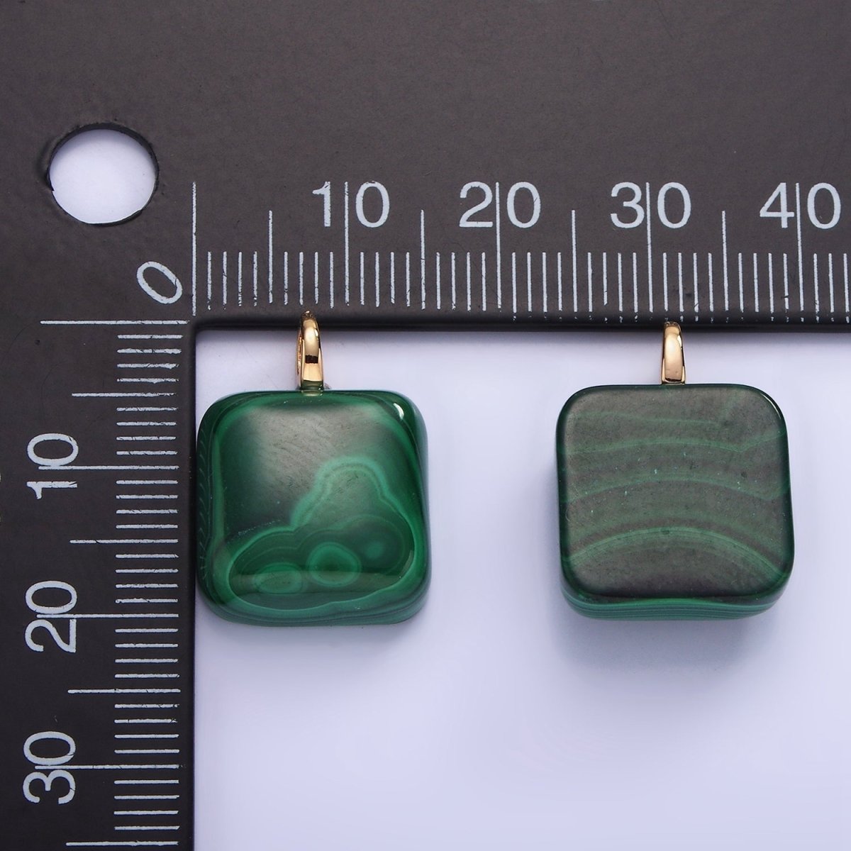 14K Gold plated 20mm Malachite Gemstone Square Drop Charm | AG682 - DLUXCA