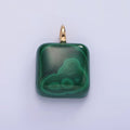 14K Gold plated 20mm Malachite Gemstone Square Drop Charm | AG682 - DLUXCA