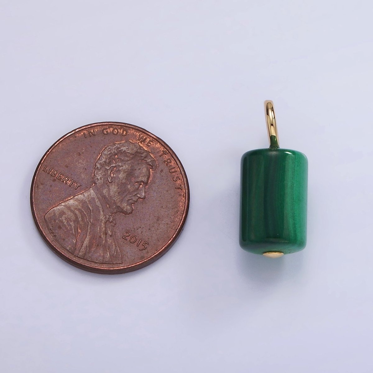 14K Gold plated 20mm Malachite Gemstone Tube Drop Charm | AG705 - DLUXCA
