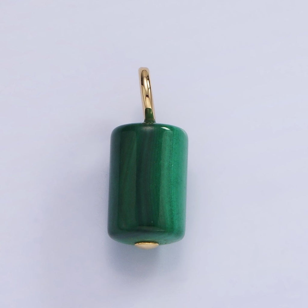 14K Gold plated 20mm Malachite Gemstone Tube Drop Charm | AG705 - DLUXCA