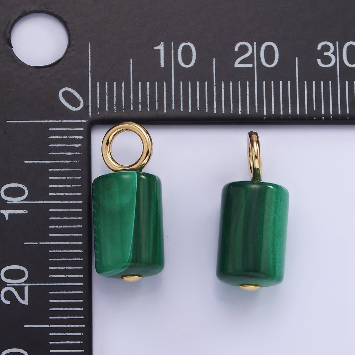 14K Gold plated 20mm Malachite Gemstone Tube Drop Charm | AG705 - DLUXCA