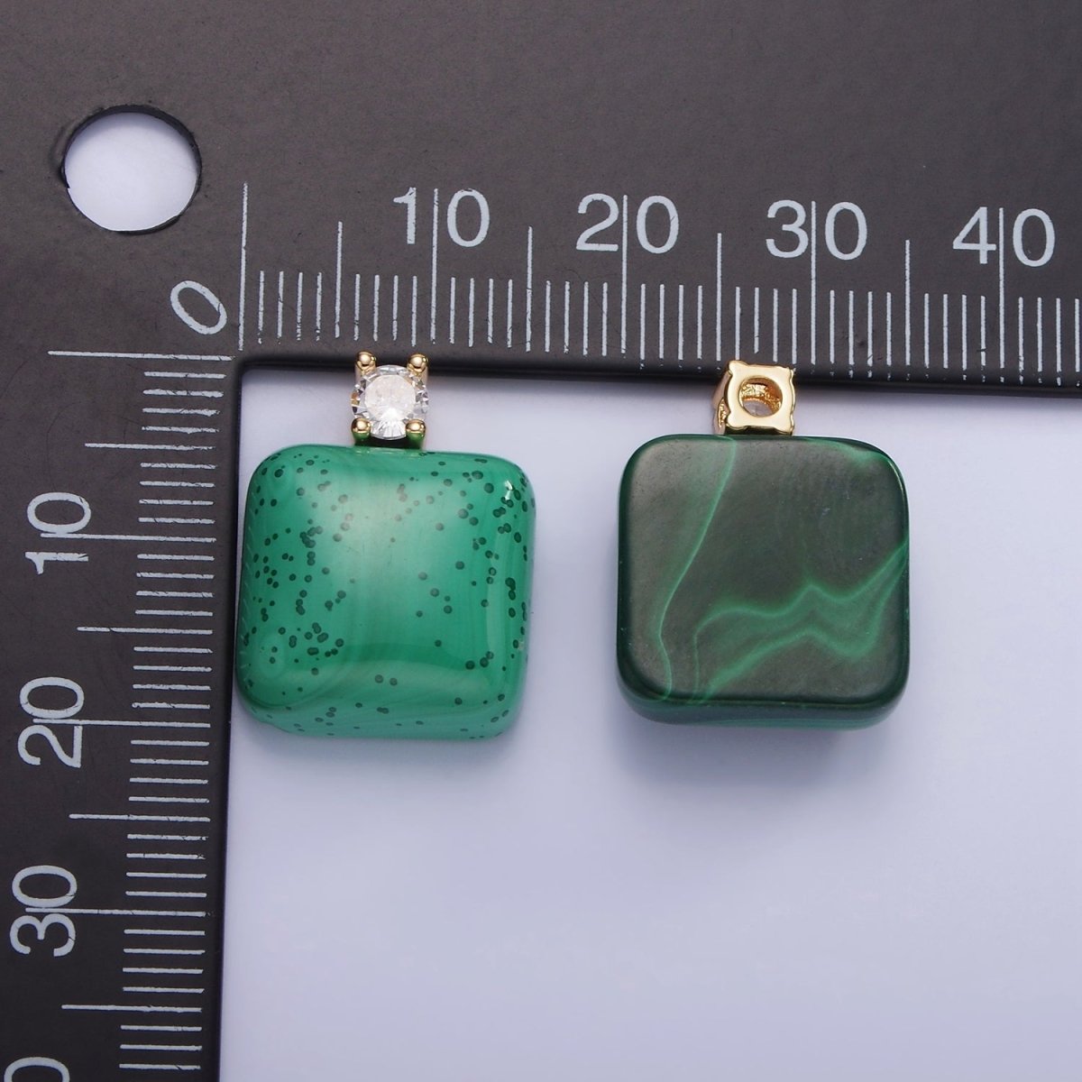 14K Gold plated 20mm Malachite Square CZ Bail Pendant | AG710 - DLUXCA