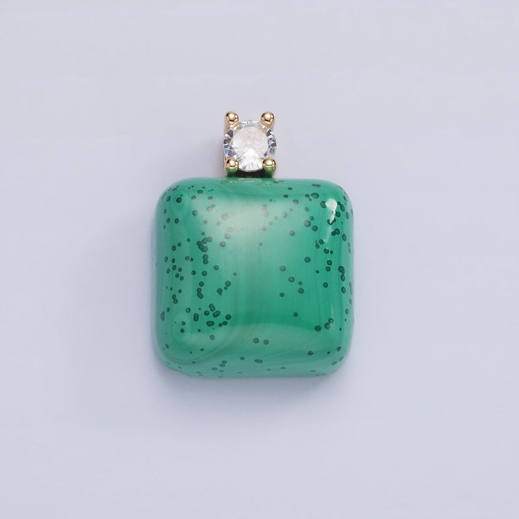 14K Gold plated 20mm Malachite Square CZ Bail Pendant | AG710 - DLUXCA