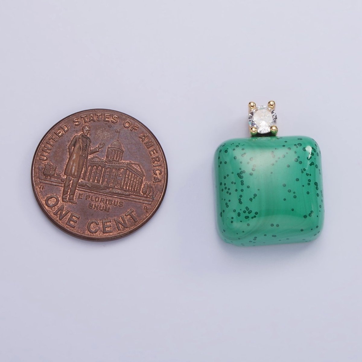 14K Gold plated 20mm Malachite Square CZ Bail Pendant | AG710 - DLUXCA