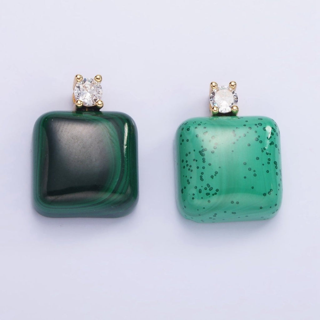 14K Gold plated 20mm Malachite Square CZ Bail Pendant | AG710 - DLUXCA