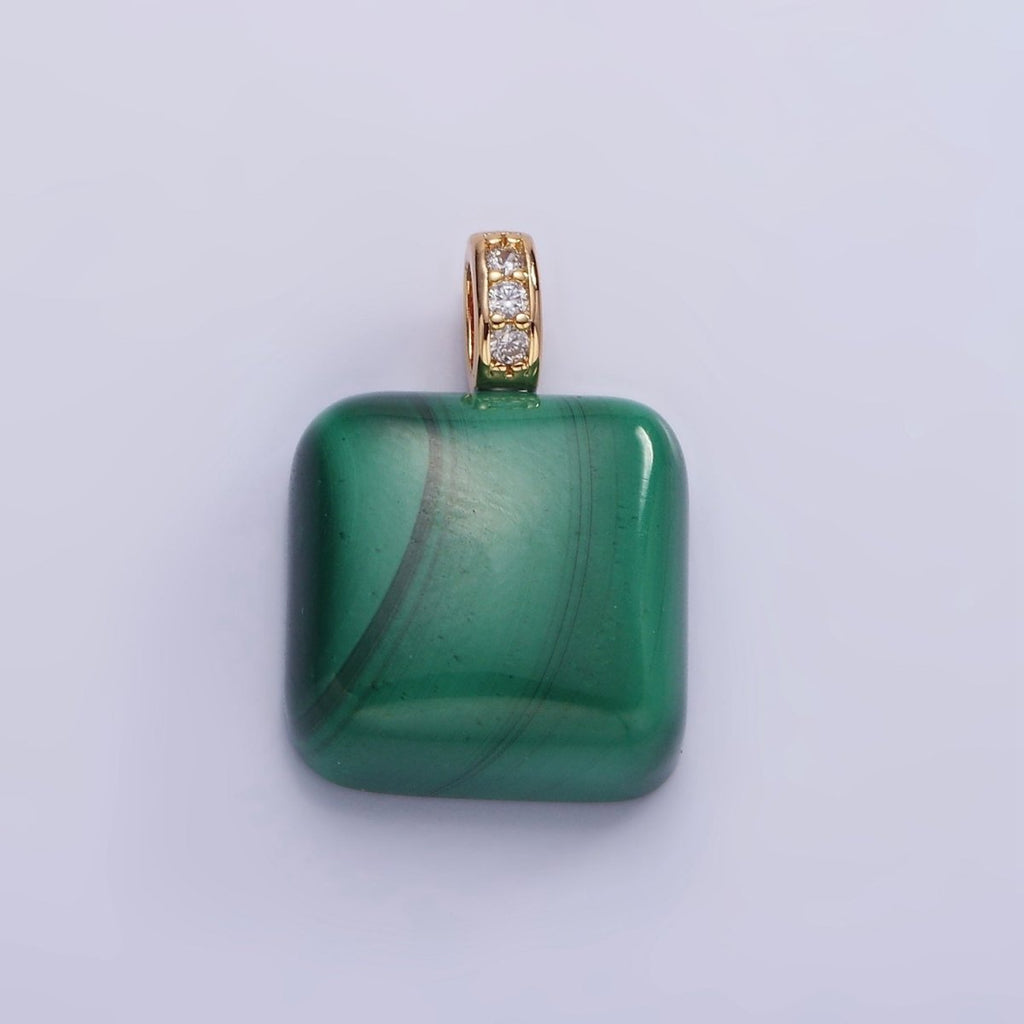 14K Gold plated 20mm Malachite Square Micro Paved CZ Bail Pendant | AH137 - DLUXCA