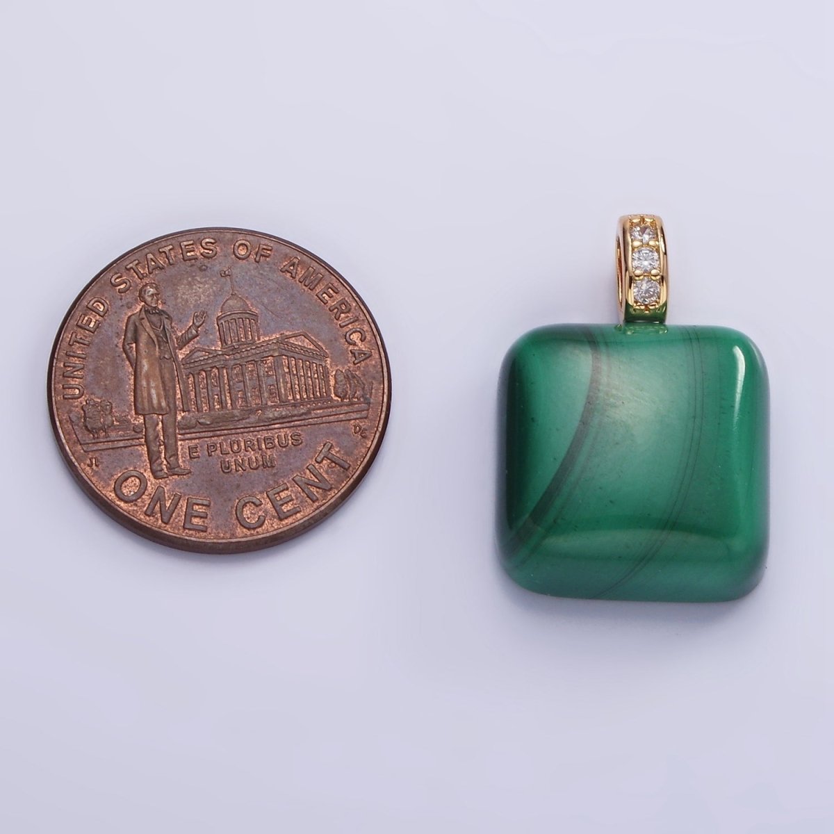 14K Gold plated 20mm Malachite Square Micro Paved CZ Bail Pendant | AH137 - DLUXCA