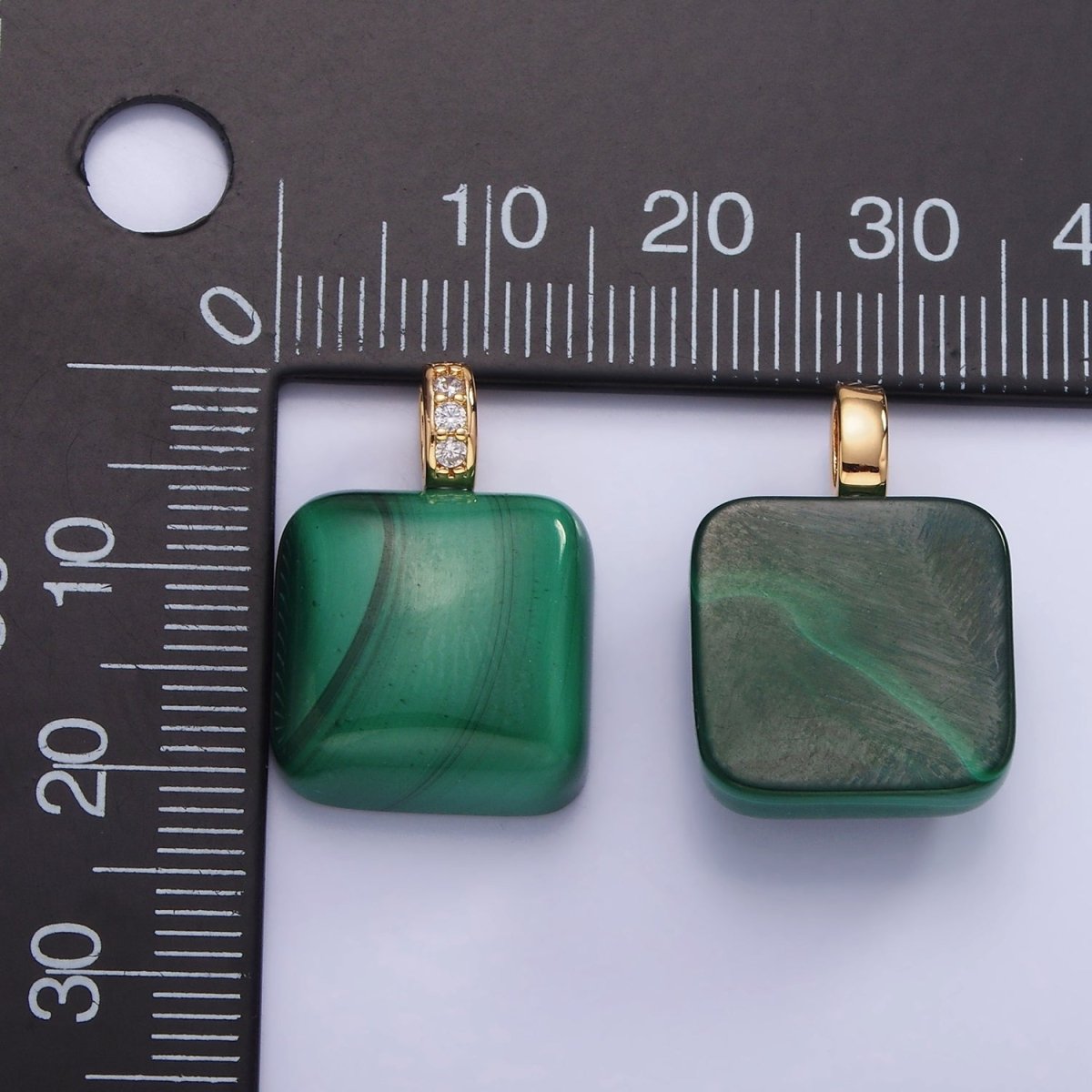 14K Gold plated 20mm Malachite Square Micro Paved CZ Bail Pendant | AH137 - DLUXCA