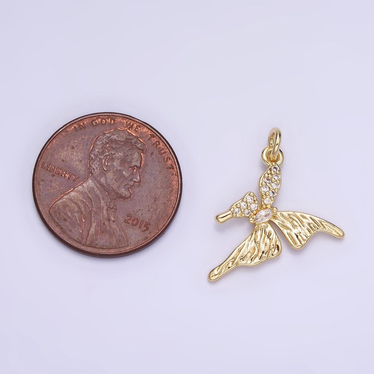 14K Gold plated 20mm Micro Paved CZ Butterfly Insect Wings | AG734 - DLUXCA