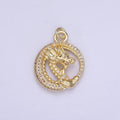 14K Gold plated 20mm Micro Paved CZ Open Dragon Round Charm | AG716 - DLUXCA