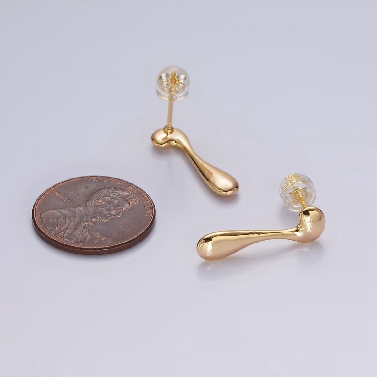 14K Gold plated 20mm Minimalist Molten Drip Drop Stud Earrings | AE992 - DLUXCA