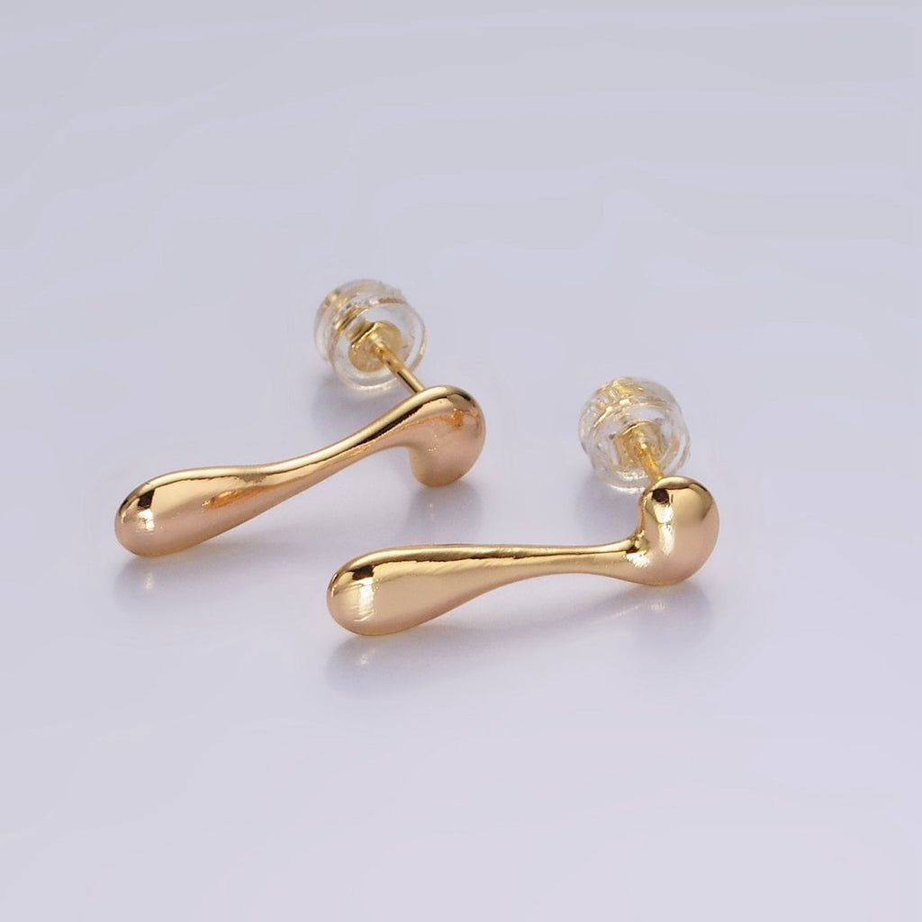 14K Gold plated 20mm Minimalist Molten Drip Drop Stud Earrings | AE992 - DLUXCA
