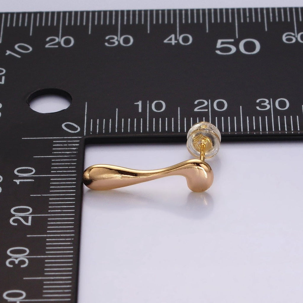 14K Gold plated 20mm Minimalist Molten Drip Drop Stud Earrings | AE992 - DLUXCA