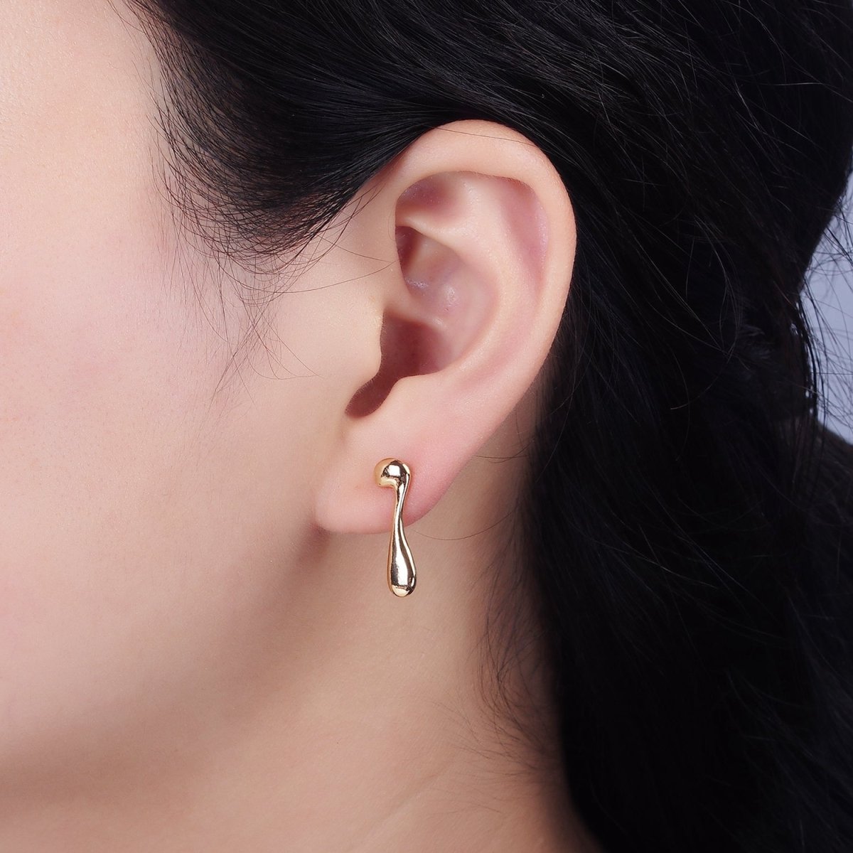 14K Gold plated 20mm Minimalist Molten Drip Drop Stud Earrings | AE992 - DLUXCA