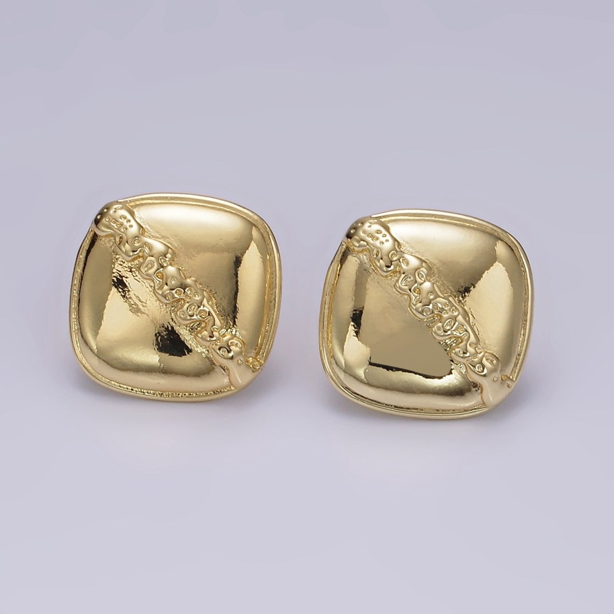 14K Gold plated 20mm Molten Drip Rhombus Minimalist Stud Earrings | V455 - DLUXCA