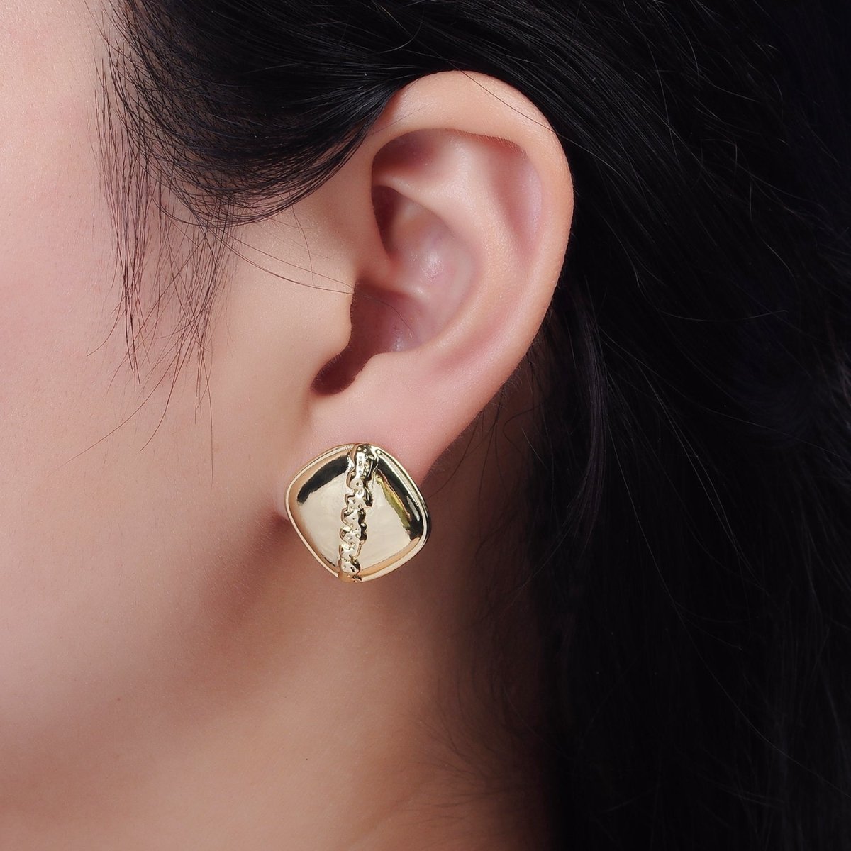 14K Gold plated 20mm Molten Drip Rhombus Minimalist Stud Earrings | V455 - DLUXCA