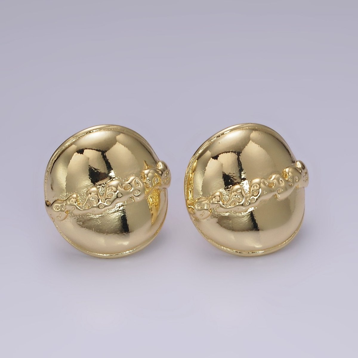 14K Gold plated 20mm Molten Drip Round Dome C-Shaped Hoop Earrings | V465 - DLUXCA