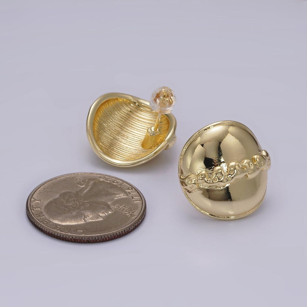 14K Gold plated 20mm Molten Drip Round Dome C-Shaped Hoop Earrings | V465 - DLUXCA