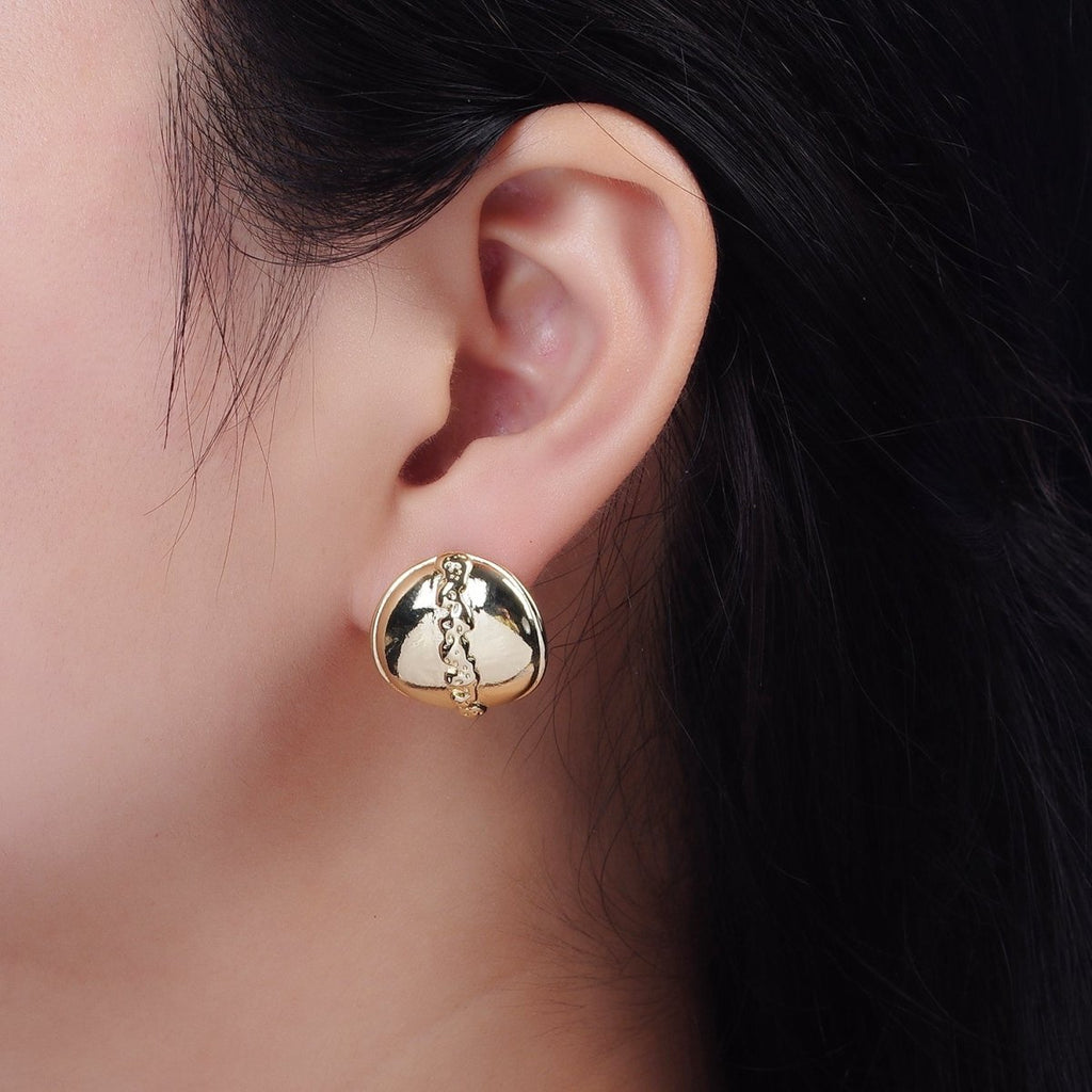 14K Gold plated 20mm Molten Drip Round Dome C-Shaped Hoop Earrings | V465 - DLUXCA