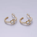 14K Gold plated 20mm Mouse Triple Clear CZ Micro Paved C-Shaped Hoop Earrings in Silver & Gold | V466 V467 - DLUXCA