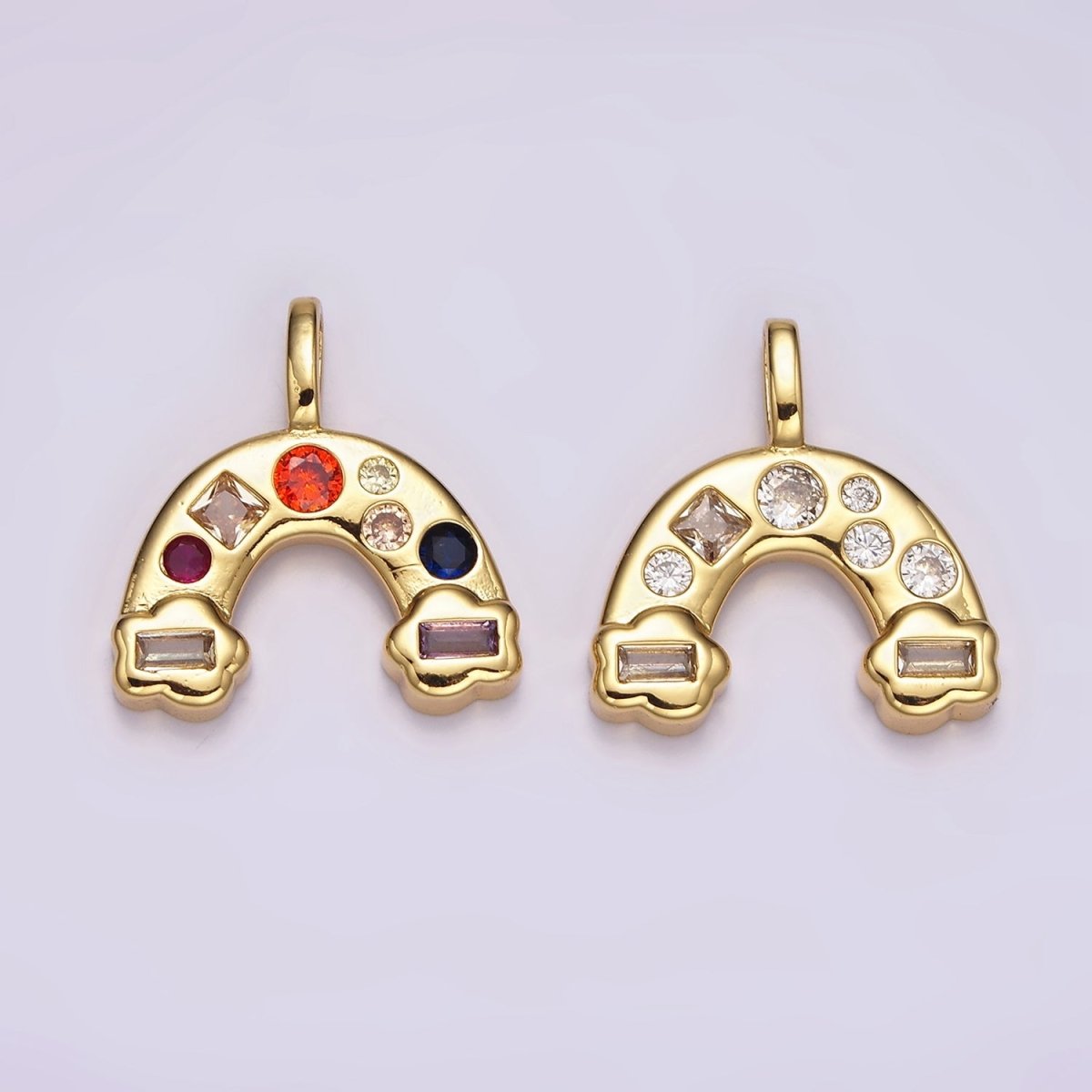 14K Gold plated 20mm Multicolor, Clear CZ Rainbow Cloud Pendant | AH082 AH084 - DLUXCA