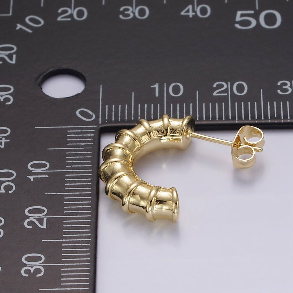 14K Gold plated 20mm Multiple Lined Minimalist C-Shaped Hoop Earrings | AE172 - DLUXCA