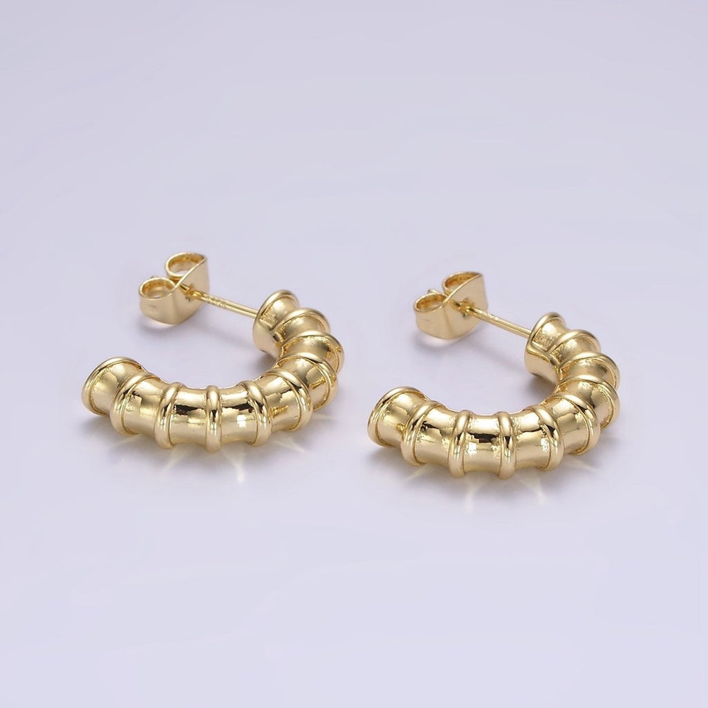 14K Gold plated 20mm Multiple Lined Minimalist C-Shaped Hoop Earrings | AE172 - DLUXCA