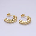 14K Gold plated 20mm Multiple Lined Minimalist C-Shaped Hoop Earrings | AE172 - DLUXCA