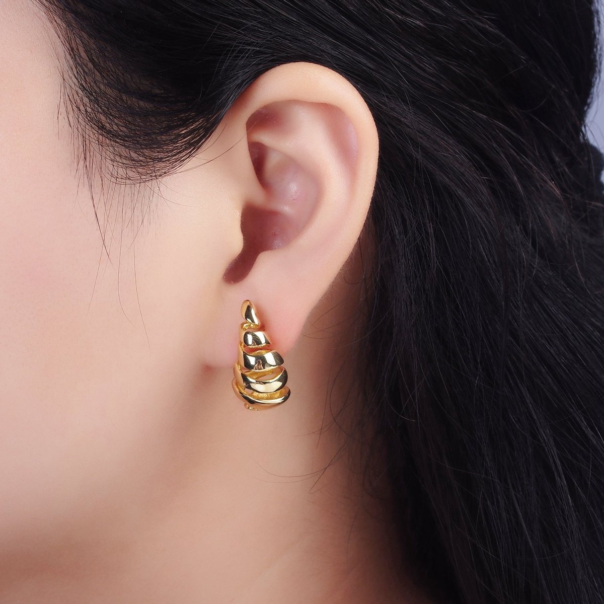 14K Gold plated 20mm Multiple Open Band Teardrop Stud Earrings | AE183 - DLUXCA