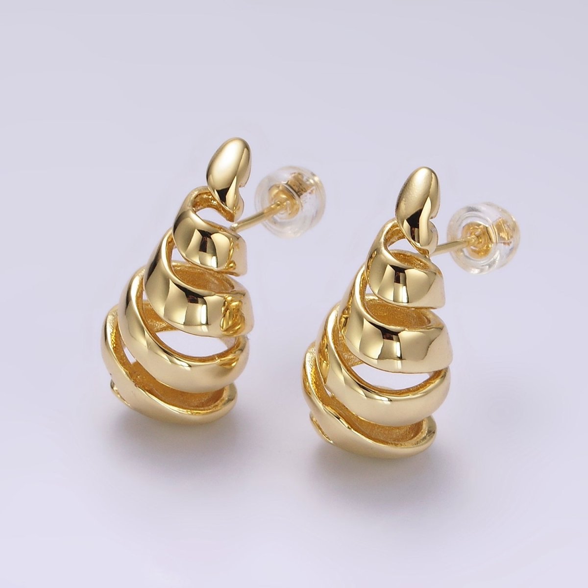 14K Gold plated 20mm Multiple Open Band Teardrop Stud Earrings | AE183 - DLUXCA