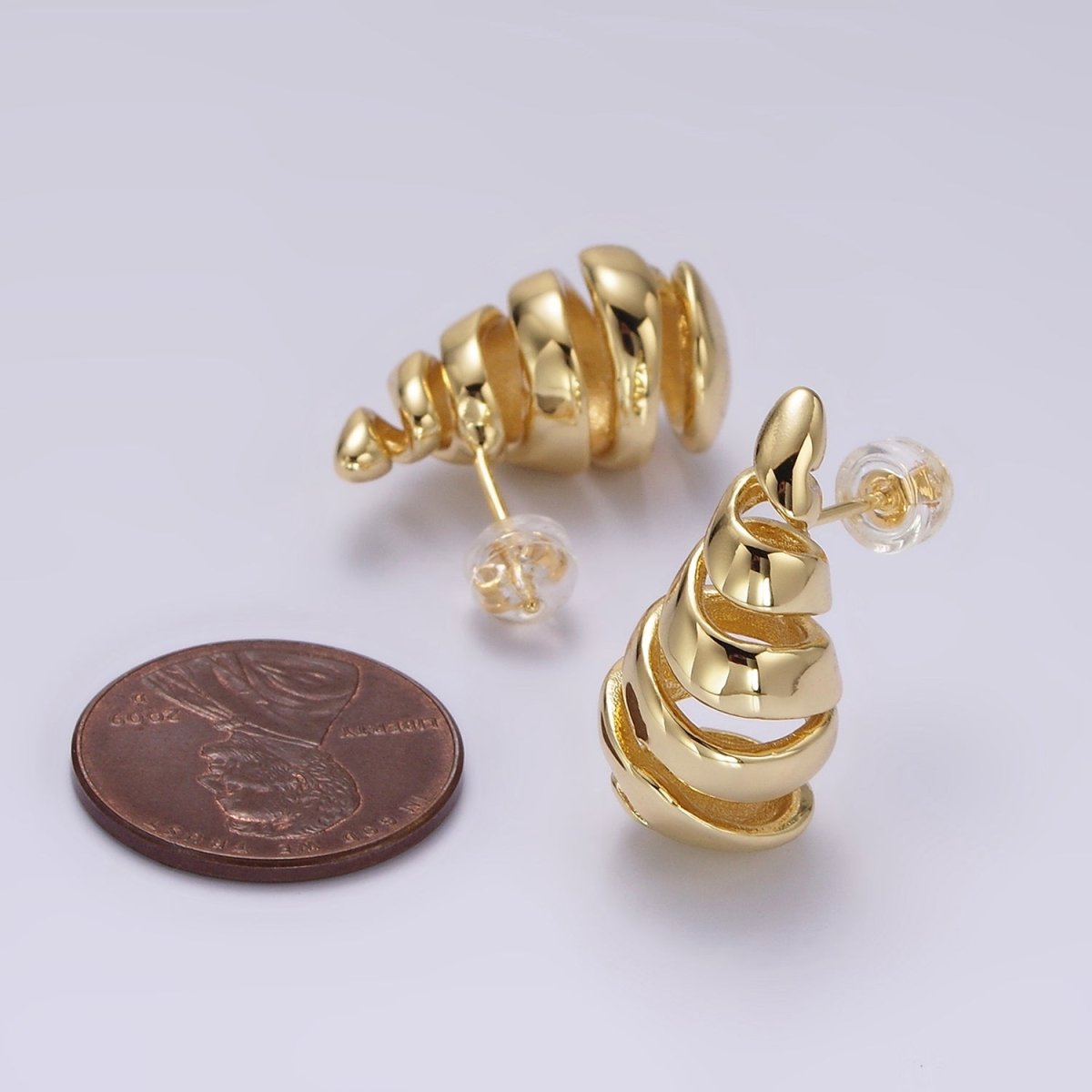 14K Gold plated 20mm Multiple Open Band Teardrop Stud Earrings | AE183 - DLUXCA