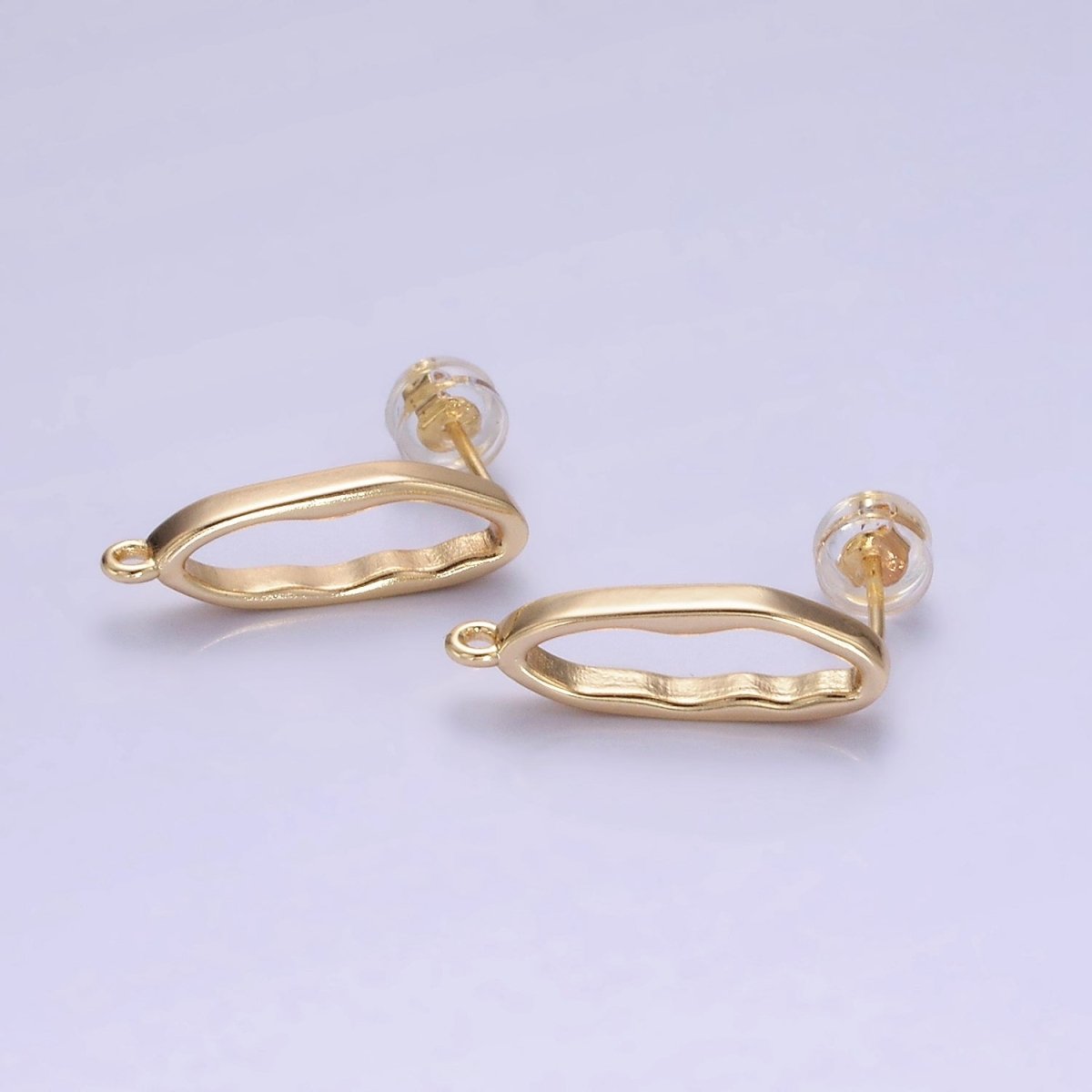 14K Gold plated 20mm Open Oblong Band Drop Stud Earrings Findings | Z707 - DLUXCA