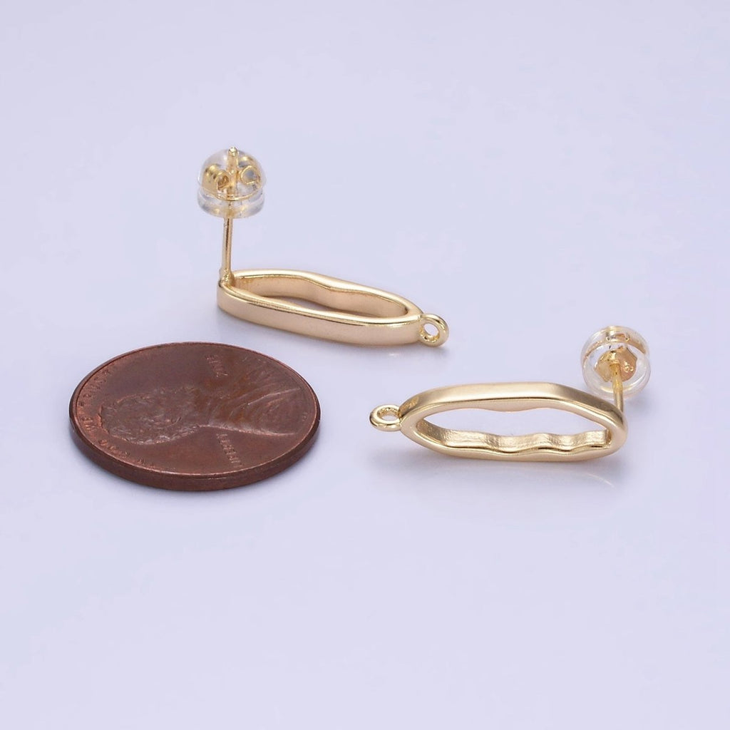 14K Gold plated 20mm Open Oblong Band Drop Stud Earrings Findings | Z707 - DLUXCA