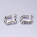 14K Gold plated 20mm Pearl Lined Boxy J-Shaped Hoop Earrings in Silver & Gold | AE241 AE242