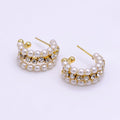 14K Gold plated 20mm Pearl Tennis C-Shaped Hoop Earrings | P516 - DLUXCA