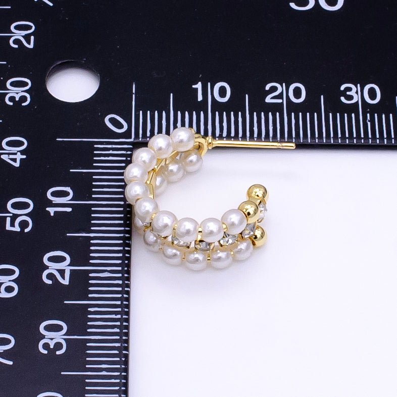 14K Gold plated 20mm Pearl Tennis C-Shaped Hoop Earrings | P516 - DLUXCA